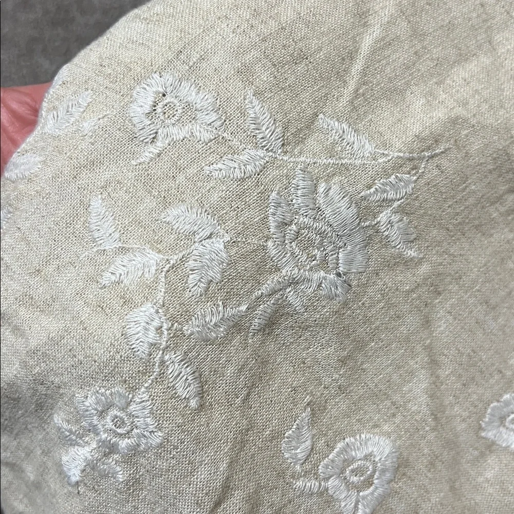 Abercrombie & Fitch Linen Blend Embroidered Wide Leg Pants Beige Size XL - Picture 6 of 8